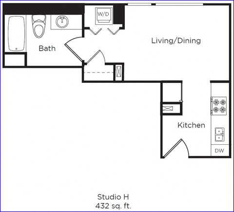 Studio 1 bathroom floor plan D at DOCK 59 APARTMENTS, PORTLAND, Oregon